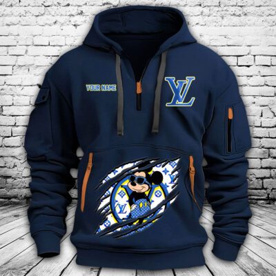 Louis Vuitton Blue Monogram Canvas Pattern Mickey Mouse Premium Quarter Zip Hoodie OQZ1014 3