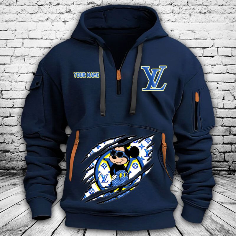 Louis Vuitton Blue Monogram Canvas Pattern Mickey Mouse Premium Quarter Zip Hoodie OQZ1014 3