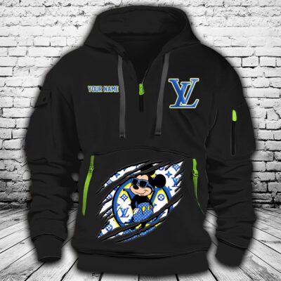 Louis Vuitton Blue Monogram Canvas Pattern Mickey Mouse Premium Quarter Zip Hoodie OQZ1014