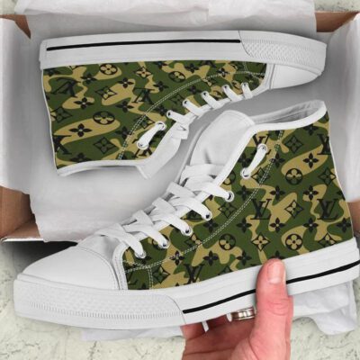 Louis Vuitton Camo High Top Canvas Shoes Luxury Sneakers LV LHTS023