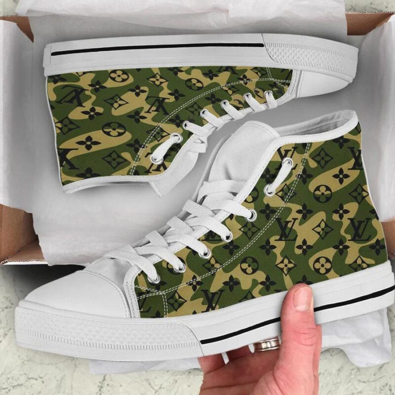 Louis Vuitton Camo High Top Canvas Shoes Luxury Sneakers LV LHTS023