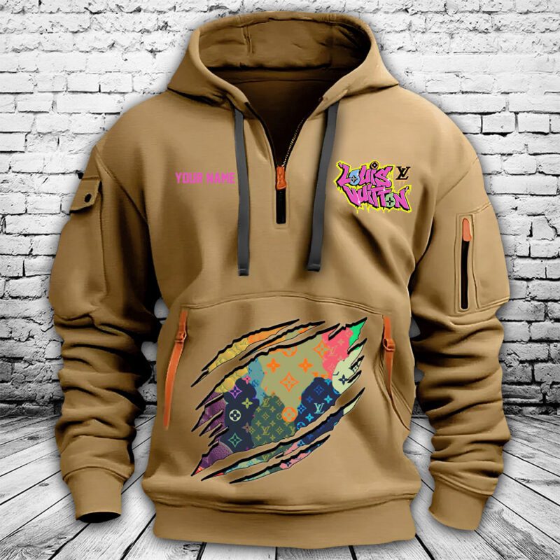 Louis Vuitton Graffiti Logo Premium Quarter Zip Hoodie OQZ1007 1
