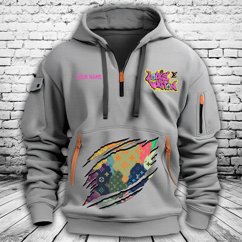 Louis Vuitton Graffiti Logo Premium Quarter Zip Hoodie OQZ1007 2