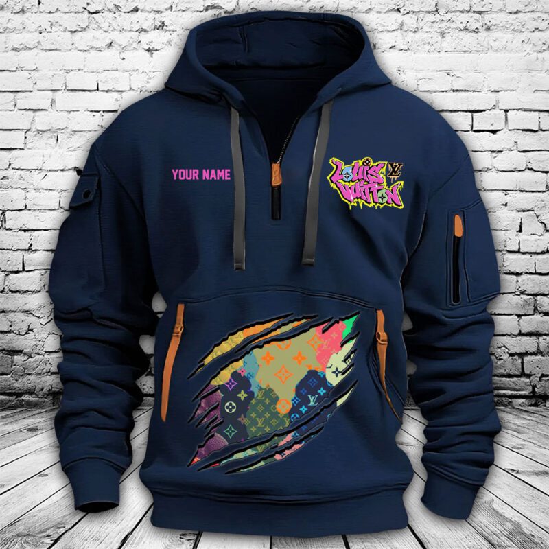 Louis Vuitton Graffiti Logo Premium Quarter Zip Hoodie OQZ1007 3