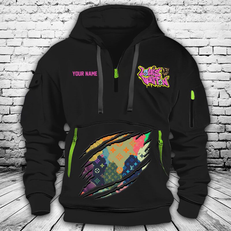 Louis Vuitton Graffiti Logo Premium Quarter Zip Hoodie OQZ1007