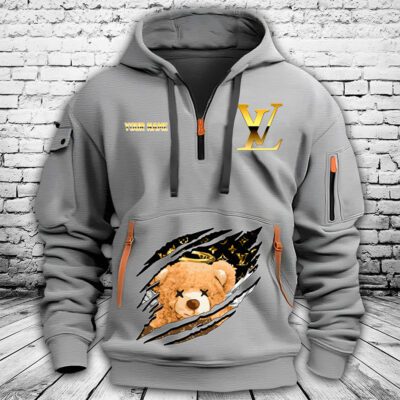 Louis Vuitton Logo Luxury Angel Teddy Bear Premium Quarter Zip Hoodie OQZ1041 2 Louis Vuitton Logo Luxury Angel Teddy Bear Premium Quarter Zip Hoodie OQZ1041 2