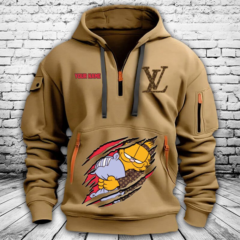 Louis Vuitton Logo Luxury Garfield Premium Quarter Zip Hoodie OQZ1043 1
