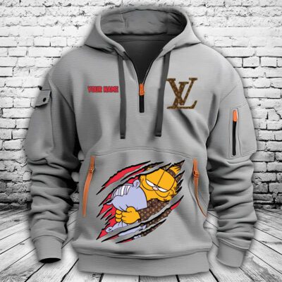 Louis Vuitton Logo Luxury Garfield Premium Quarter Zip Hoodie OQZ1043 2