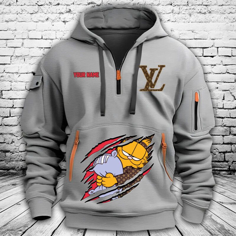 Louis Vuitton Logo Luxury Garfield Premium Quarter Zip Hoodie OQZ1043 2