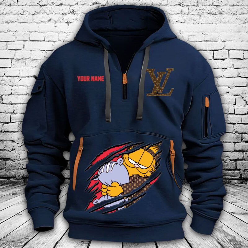 Louis Vuitton Logo Luxury Garfield Premium Quarter Zip Hoodie OQZ1043 3