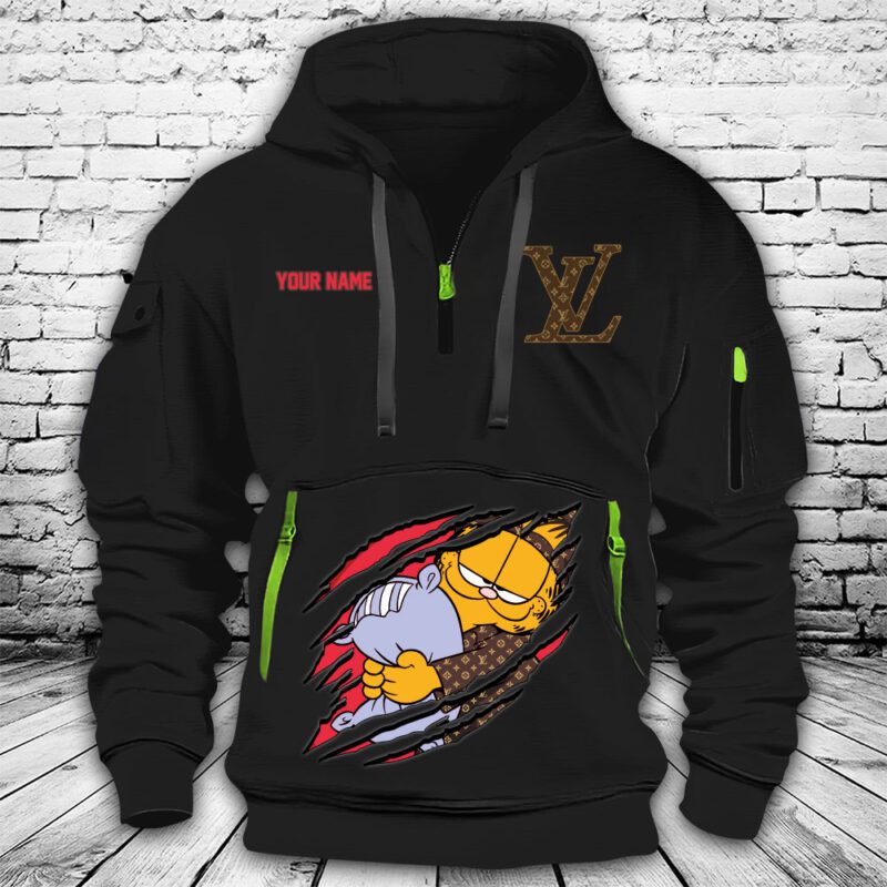 Louis Vuitton Logo Luxury Garfield Premium Quarter Zip Hoodie OQZ1043