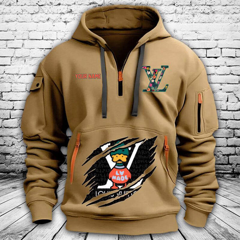 Louis Vuitton Logo Luxury Knit Duck Crewneck Premium Quarter Zip Hoodie OQZ1010 1