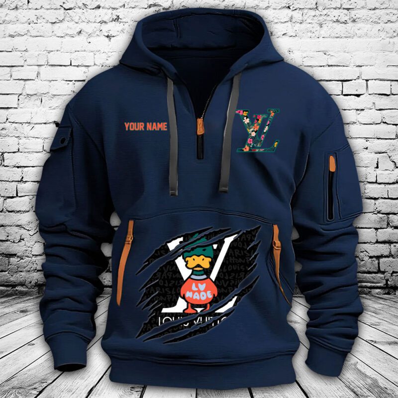 Louis Vuitton Logo Luxury Knit Duck Crewneck Premium Quarter Zip Hoodie OQZ1010 3
