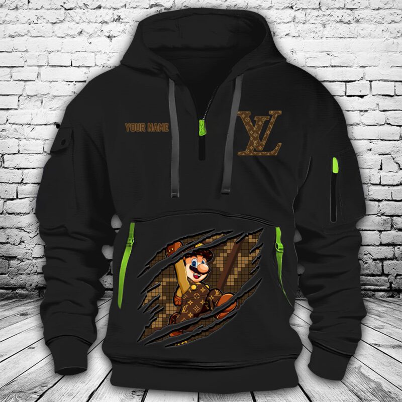 Louis Vuitton Logo Luxury Monogram Canvas Pattern Supper Mario Premium Quarter Zip Hoodie OQZ1044