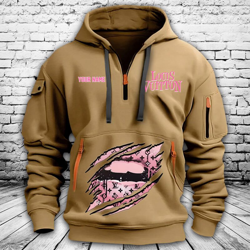 Louis Vuitton Logo Luxury Pink Panther Premium Quarter Zip Hoodie OQZ1011 1