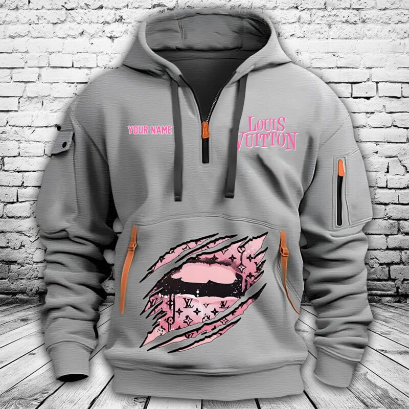 Louis Vuitton Logo Luxury Pink Panther Premium Quarter Zip Hoodie OQZ1011 2