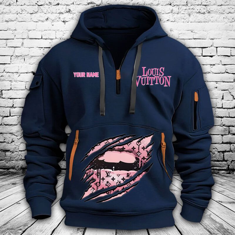 Louis Vuitton Logo Luxury Pink Panther Premium Quarter Zip Hoodie OQZ1011 3