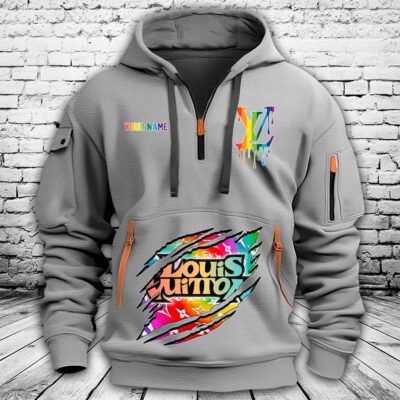 Louis Vuitton Logo Luxury Premium Quarter Zip Hoodie OQZ1045 2 Louis Vuitton Logo Luxury Premium Quarter Zip Hoodie OQZ1045 2