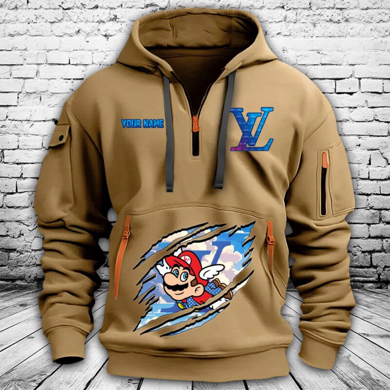 Louis Vuitton Logo Luxury Super Mario Premium Quarter Zip Hoodie OQZ1039 1