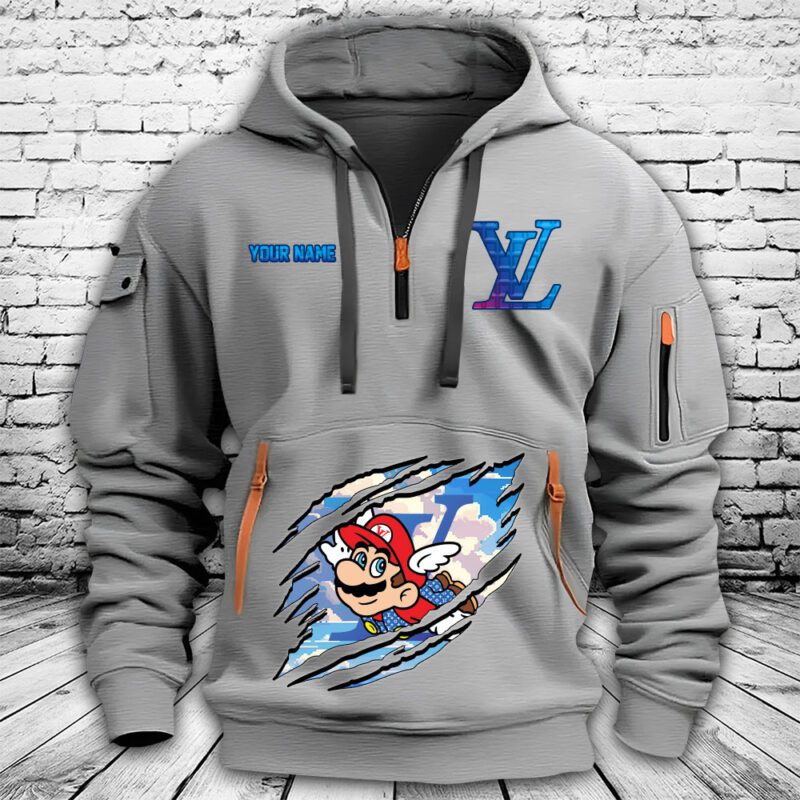 Louis Vuitton Logo Luxury Super Mario Premium Quarter Zip Hoodie OQZ1039 2