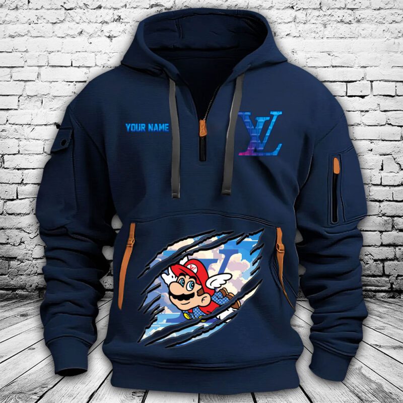 Louis Vuitton Logo Luxury Super Mario Premium Quarter Zip Hoodie OQZ1039 3