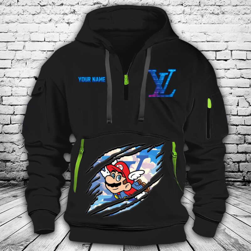 Louis Vuitton Logo Luxury Super Mario Premium Quarter Zip Hoodie OQZ1039