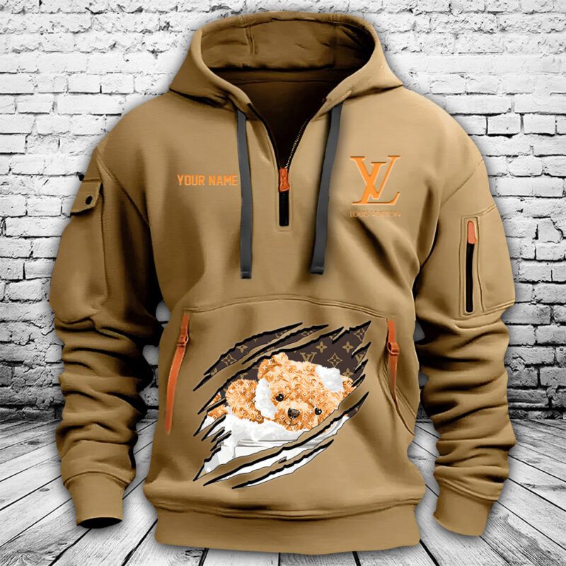 Louis Vuitton Logo Luxury Teddy Bear Premium Quarter Zip Hoodie OQZ1008 1