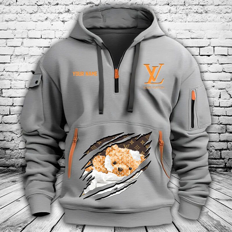 Louis Vuitton Logo Luxury Teddy Bear Premium Quarter Zip Hoodie OQZ1008 2