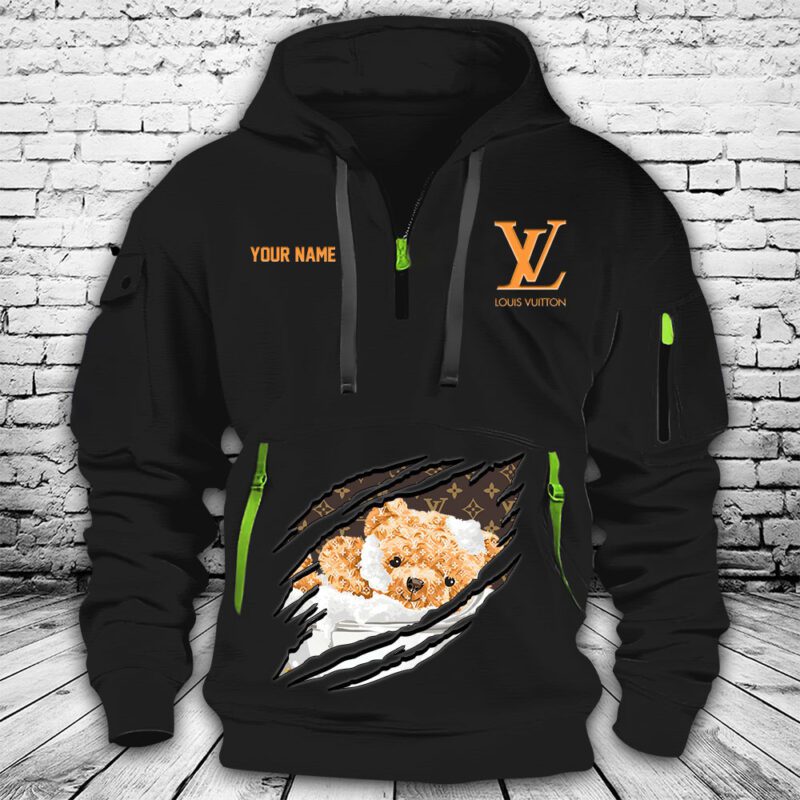 Louis Vuitton Logo Luxury Teddy Bear Premium Quarter Zip Hoodie OQZ1008