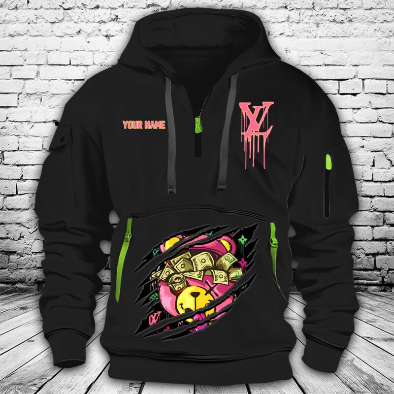 Louis Vuitton Logo Luxury Teddy Bear Premium Quarter Zip Hoodie OQZ1037
