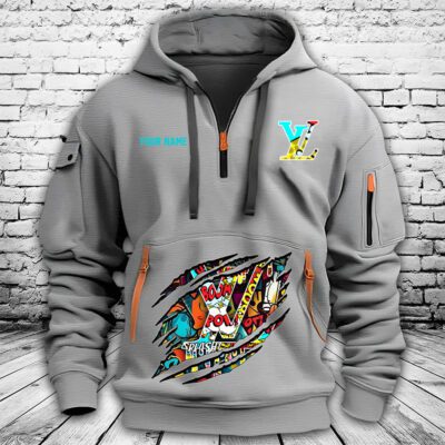 Louis Vuitton Luxury Comic Boom Pattern Premium Quarter Zip Hoodie OQZ1006 2 Louis Vuitton Luxury Comic Boom Pattern Premium Quarter Zip Hoodie OQZ1006 2