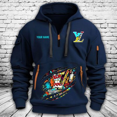 Louis Vuitton Luxury Comic Boom Pattern Premium Quarter Zip Hoodie OQZ1006 3 Louis Vuitton Luxury Comic Boom Pattern Premium Quarter Zip Hoodie OQZ1006 3