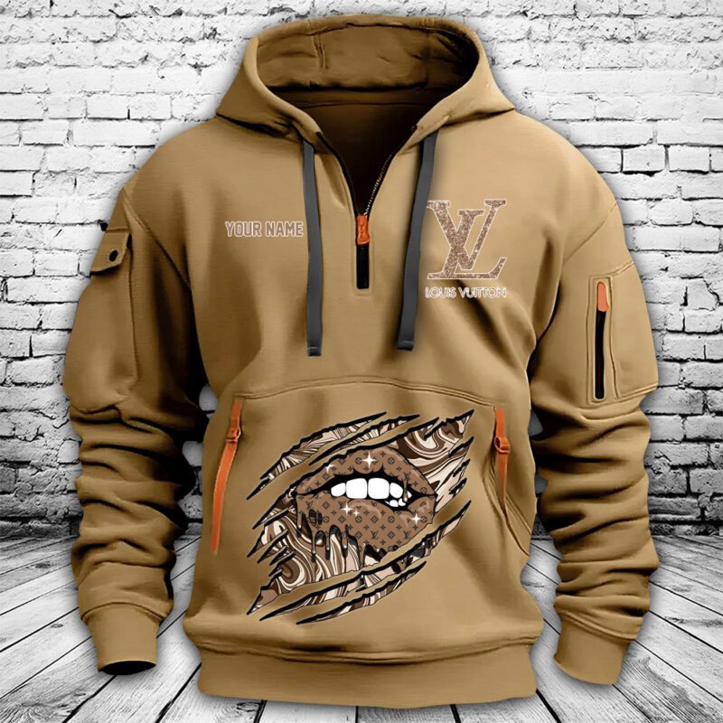 Louis Vuitton Monogram Canvas Pattern Sexy Lips Premium Quarter Zip Hoodie OQZ1046 1