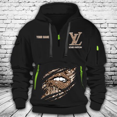 Louis Vuitton Monogram Canvas Pattern Sexy Lips Premium Quarter Zip Hoodie OQZ1046
