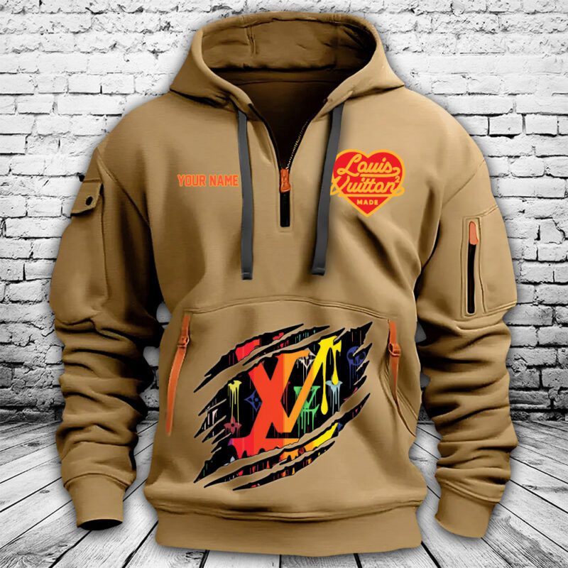 Louis Vuitton Nigo Intarsia Jacquard Heart Crewneck Premium Quarter Zip Hoodie OQZ1013 1