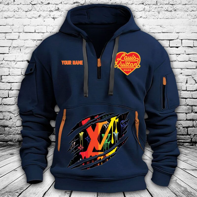 Louis Vuitton Nigo Intarsia Jacquard Heart Crewneck Premium Quarter Zip Hoodie OQZ1013 3