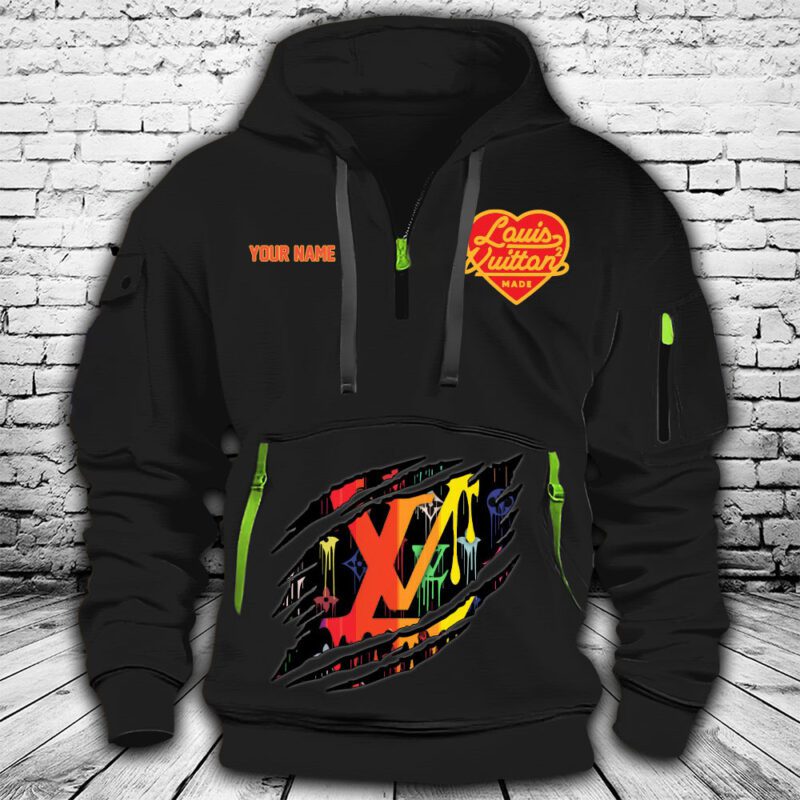 Louis Vuitton Nigo Intarsia Jacquard Heart Crewneck Premium Quarter Zip Hoodie OQZ1013
