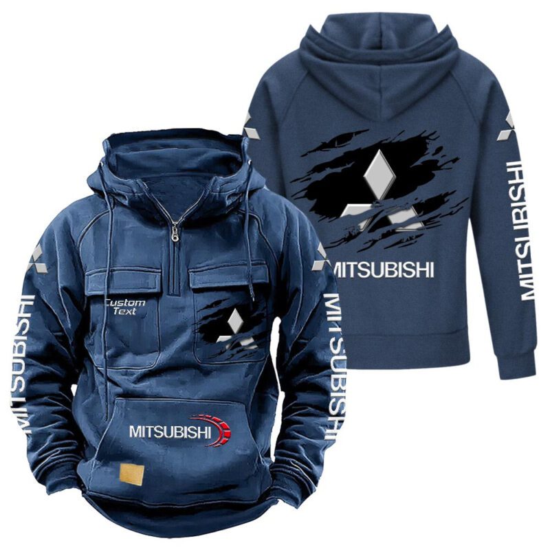 Mitsubishi Vintage Quarter Zip Hoodie Retro Hoodie LQZ1031 2