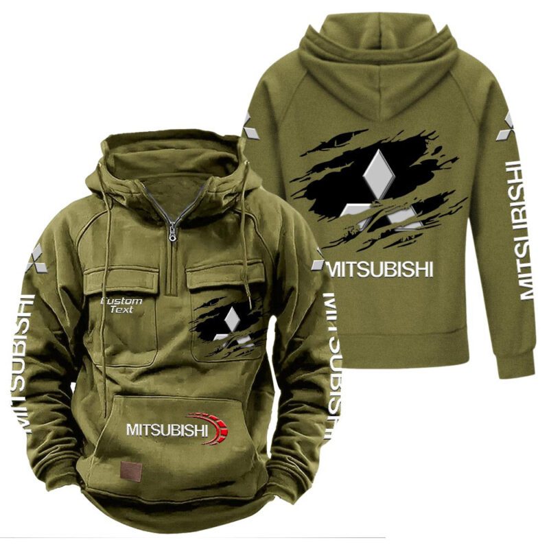 Mitsubishi Vintage Quarter Zip Hoodie Retro Hoodie LQZ1031 3