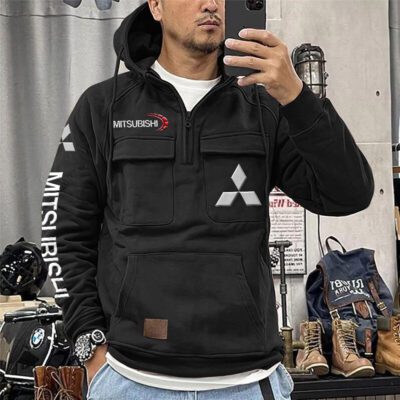 Mitsubishi Vintage Quarter Zip Hoodie Retro Hoodie LQZ1075 1 Mitsubishi Vintage Quarter Zip Hoodie Retro Hoodie LQZ1075 1