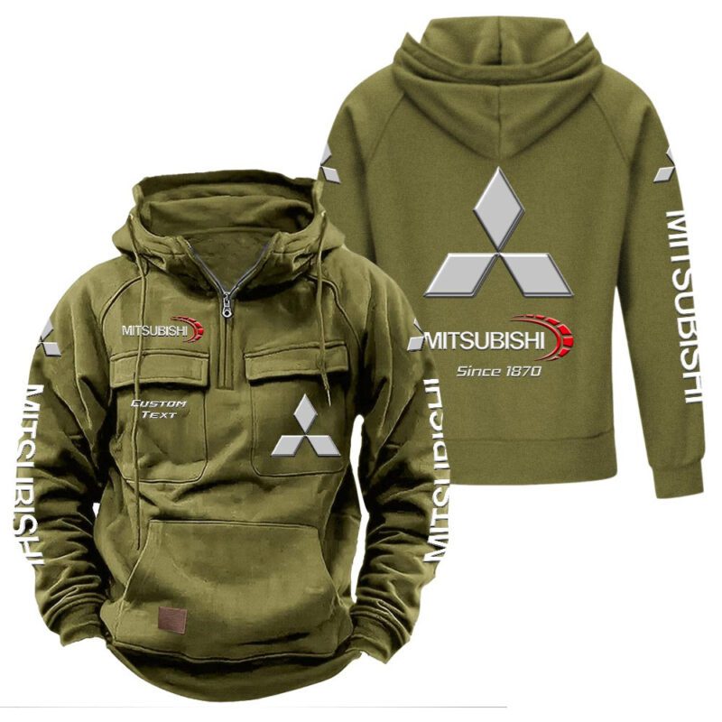 Mitsubishi Vintage Quarter Zip Hoodie Retro Hoodie LQZ1346 3