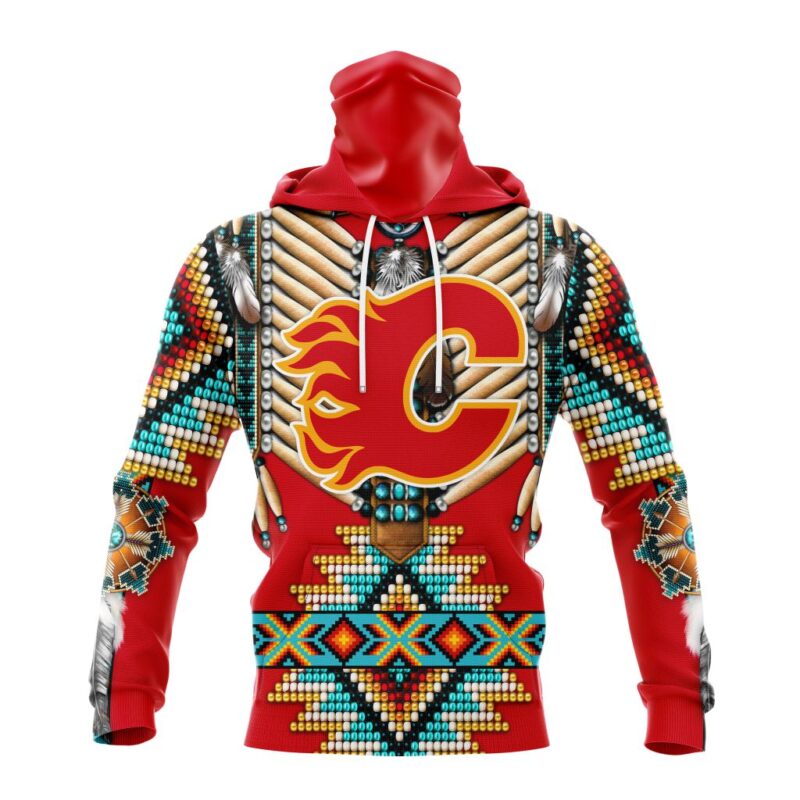 NHL Calgary Flames Special Native Costume Design Gaiter Hoodie FGH1055