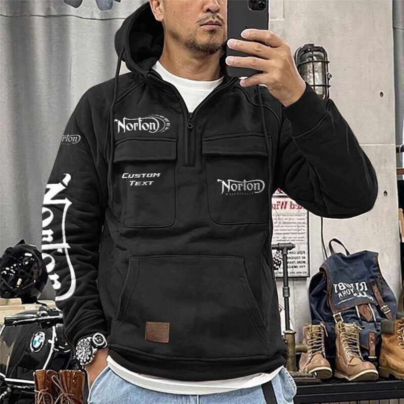 Norton Vintage Quarter Zip Hoodie Retro Hoodie LQZ1187 1