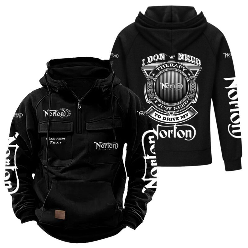Norton Vintage Quarter Zip Hoodie Retro Hoodie LQZ1187