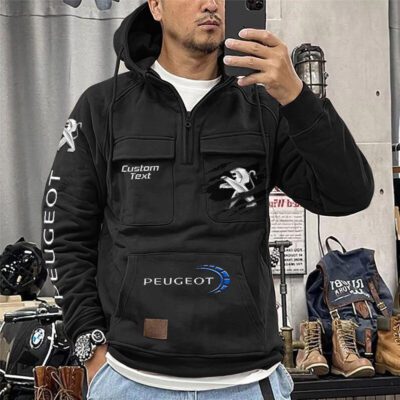 Peugeot Vintage Quarter Zip Hoodie Retro Hoodie LQZ1049 1