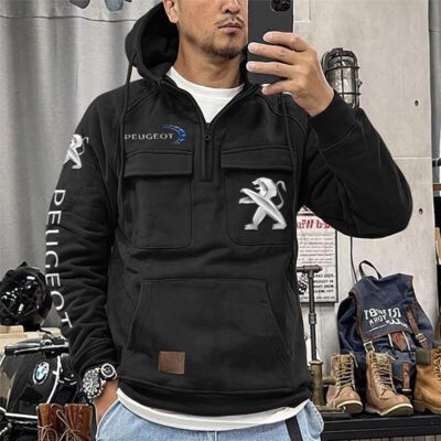 Peugeot Vintage Quarter Zip Hoodie Retro Hoodie LQZ1117 1 Peugeot Vintage Quarter Zip Hoodie Retro Hoodie LQZ1117 1