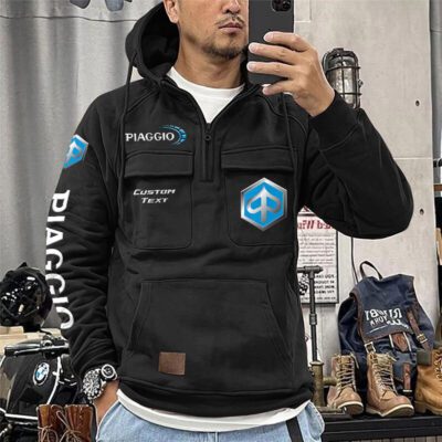 Piaggio Vintage Quarter Zip Hoodie Retro Hoodie LQZ1197 1