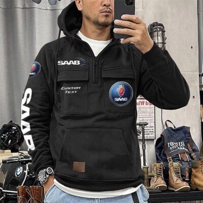 Saab Vintage Quarter Zip Hoodie Retro Hoodie LQZ1371 1