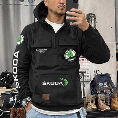 Skoda Vintage Quarter Zip Hoodie Retro Hoodie LQZ1064 1