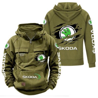 Skoda Vintage Quarter Zip Hoodie Retro Hoodie LQZ1064 3